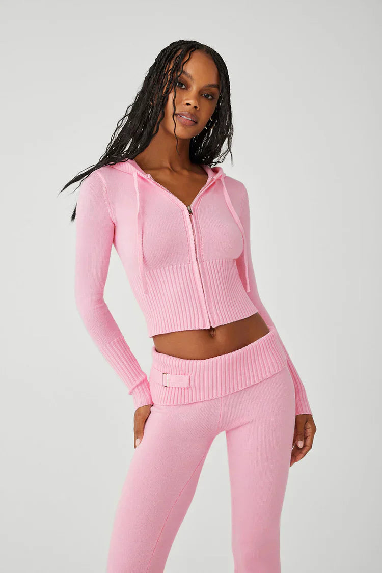 Fleur Cloud Knit Low Rise Pant - Zip Up Hoodie Set